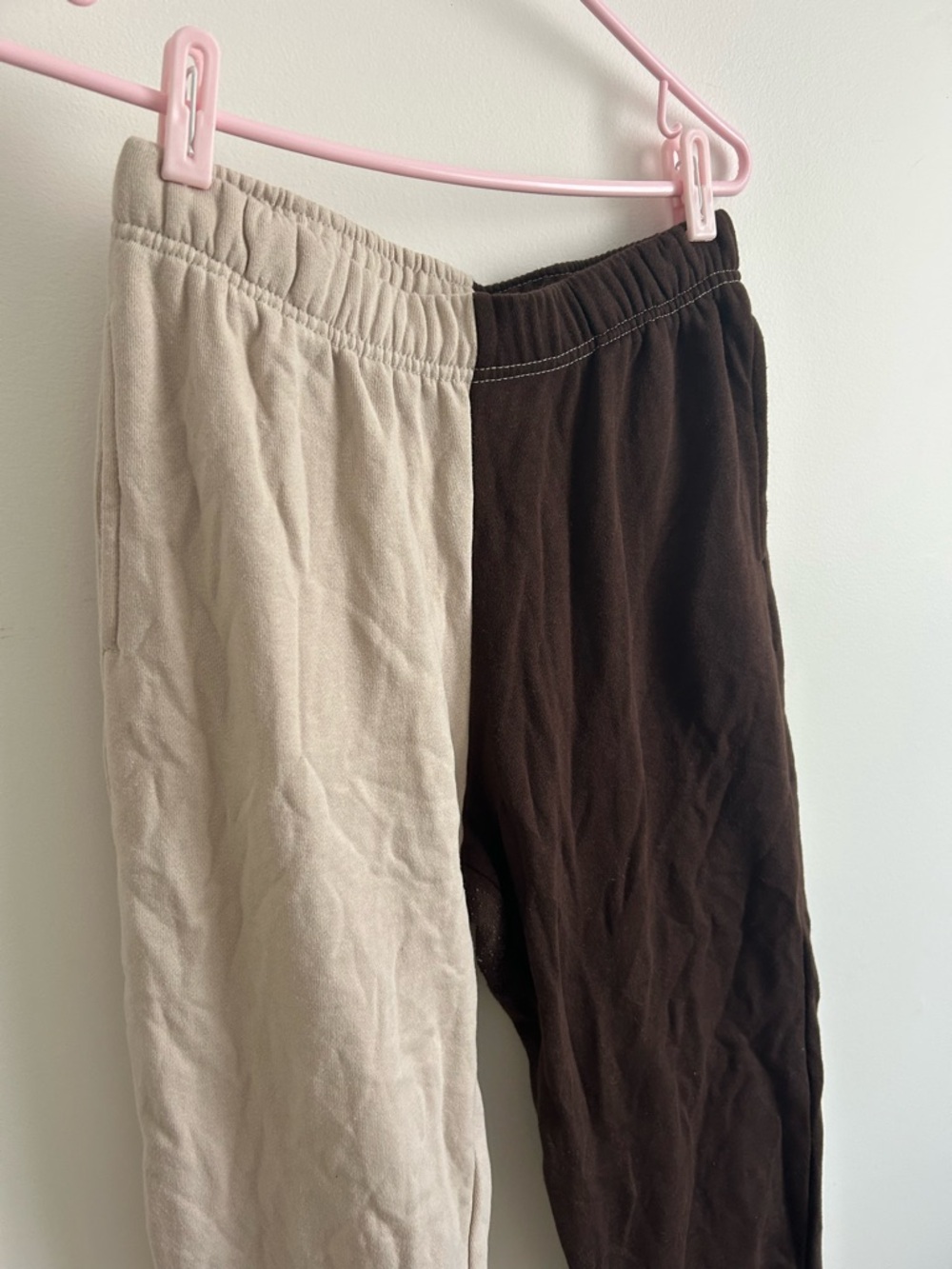 Two-Tone Split Leggings - Cream & Brown